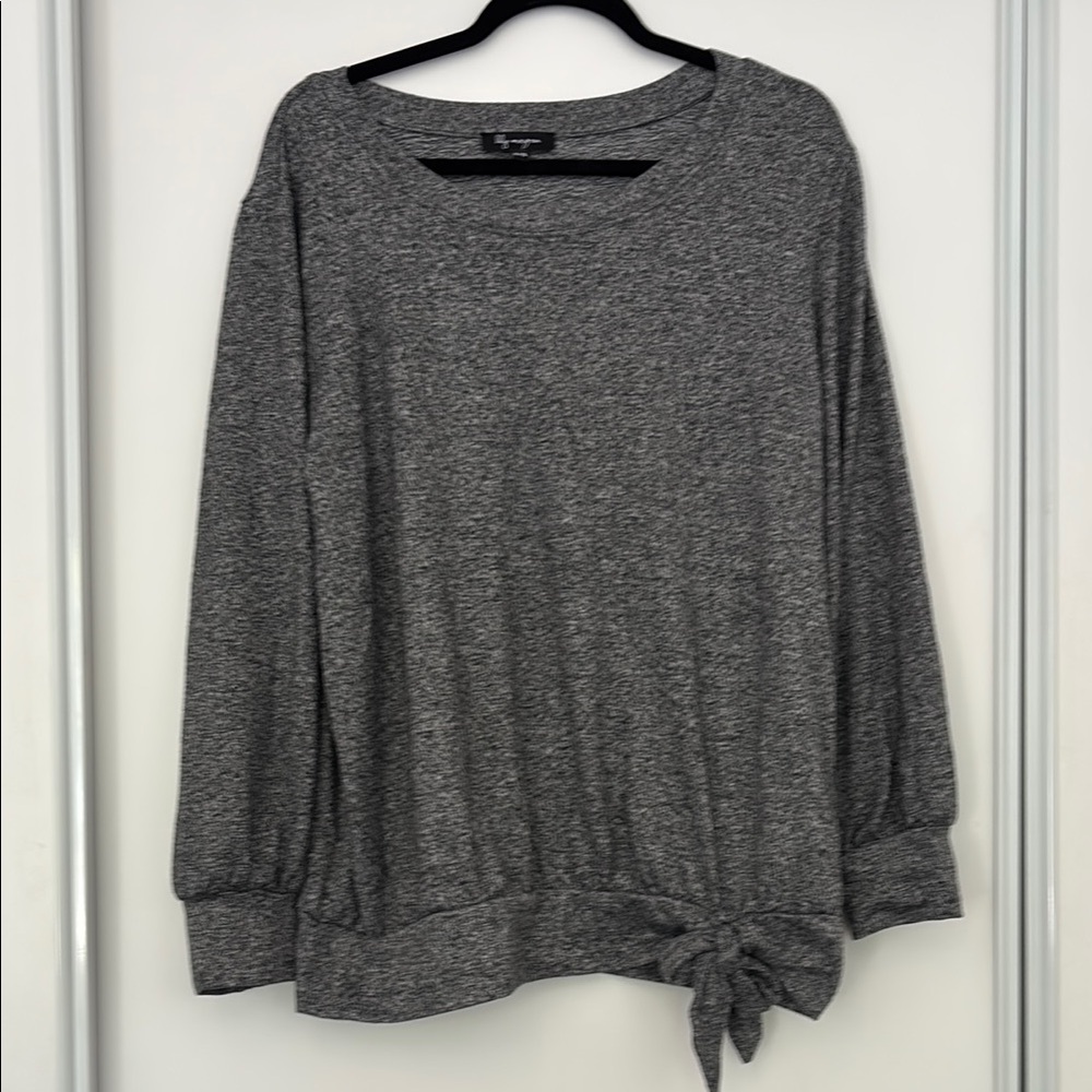Gray Puff Sleeve Tie Front Sweatshirt